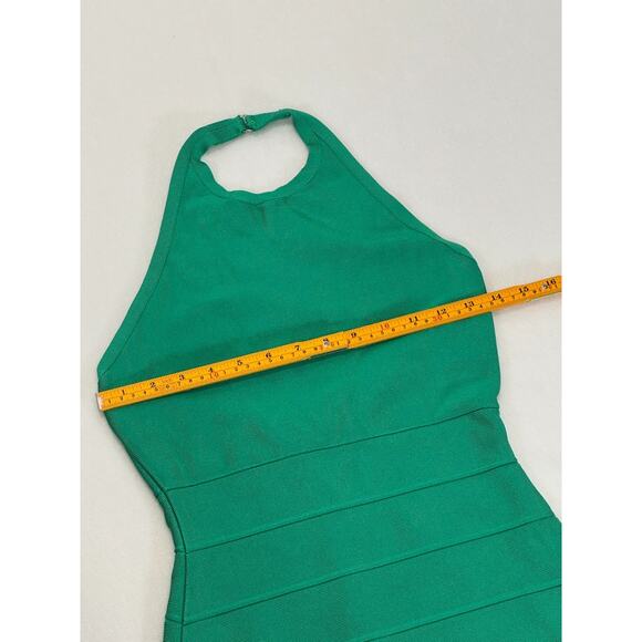 HERVE LEGER Kelly Green Halter Bandage Maxi Dress Gown Bodycon Size XS Ret $1100 - Picture 7 of 13